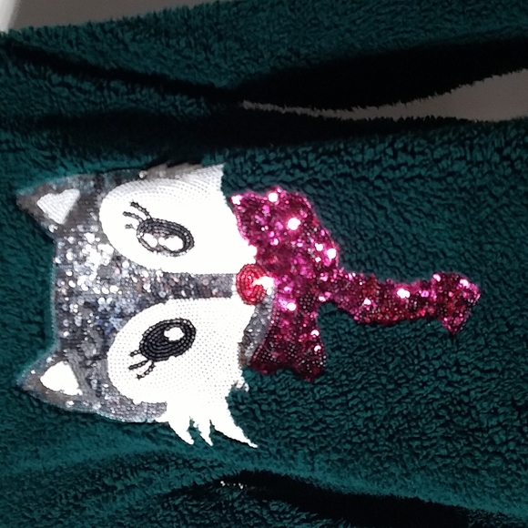 Kitty Cat Kitten Green Sequin Sweater Size Small 4-6 Soft Fuzzy Warm - Picture 2 of 5